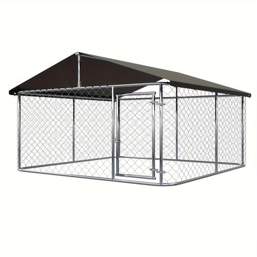 Heavy Duty Outdoor Dog Kennel Enclosure – Galvanized Steel Mesh Cage with Rain & UV-Proof Roof, Secure Lock, Ground Nails, 3 Sizes Available