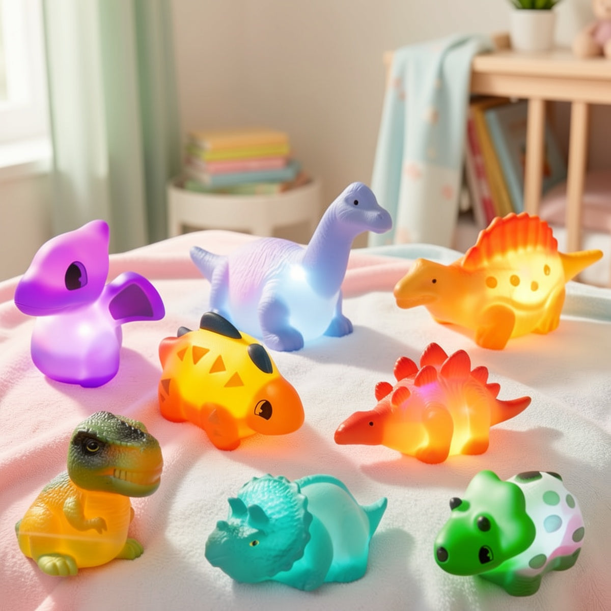 Light-Up Floating Dinosaur Bath Toys for Kids – Glowing Bathtub & Pool Toys Set (2/4/6/8/12 Pack) | Colorful, Animal Park & Marine Animals Themes | Birthday & Christmas Gift for Toddlers & Children