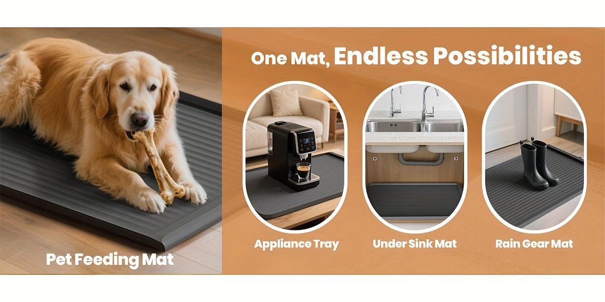 Waterproof Pet Feeding Mat 36"x24" Large Non-Slip Dog & Cat Food Mat – Raised Edges, Diversion Grooves, Easy to Clean, Dog Bowl Mat for Food & Water, Grey