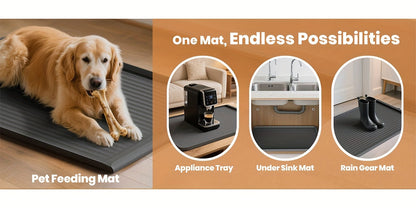 Waterproof Pet Feeding Mat 36"x24" Large Non-Slip Dog & Cat Food Mat – Raised Edges, Diversion Grooves, Easy to Clean, Dog Bowl Mat for Food & Water, Grey