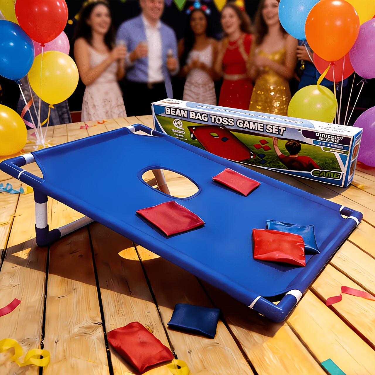 Cornhole Game Set with 6 Bean Bags Dual-Color Board and Carry Bag for Backyard Outdoor Party Beach Camping Indoor Entertainment – Gift Box Included Red Blue