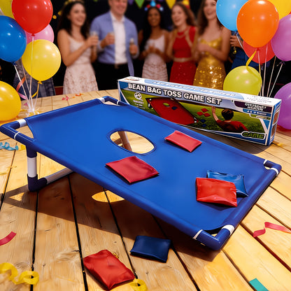 Cornhole Game Set with 6 Bean Bags Dual-Color Board and Carry Bag for Backyard Outdoor Party Beach Camping Indoor Entertainment – Gift Box Included Red Blue