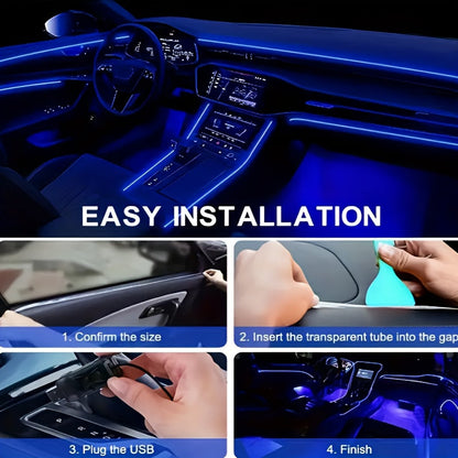 Car Interior LED Ambient Light Kit 7-Color RGB App Control with Music Sync Rhythm 3M Strip for Doors Console Dashboard – Wireless Car Atmosphere Lighting Underglow Accent Lights