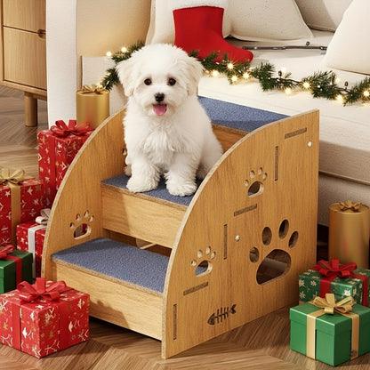 Non-Slip Pet Stairs for Bed and Couch - 3 or 5 Step Dog Steps with Safety Rails and Ramp Design, 15 Inch Height for Small Dogs Cats and Senior Pets, Lightweight Portable Pet Steps