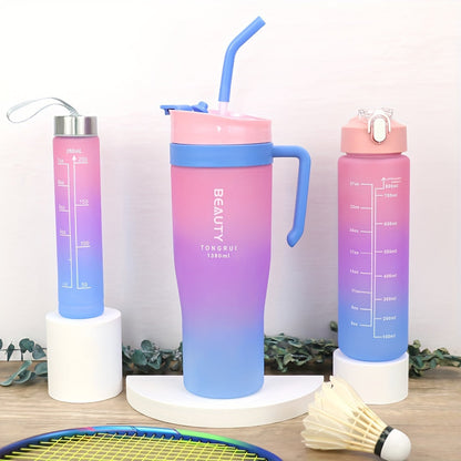 3-Pack Water Bottles Set 46oz 27oz 9.5oz with Straw Lid & Handle – BPA-Free Insulated Travel Cups for Gym Hiking Camping Fitness & Outdoor Sports, Leak-Proof Reusable Drinking Bottles