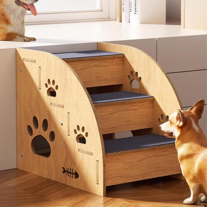 Non-Slip Pet Stairs for Bed and Couch - 3 or 5 Step Dog Steps with Safety Rails and Ramp Design, 15 Inch Height for Small Dogs Cats and Senior Pets, Lightweight Portable Pet Steps