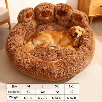 Bear Paw Plush Round Pet Bed for Dogs & Cats – Soft Calming Dog Bed, Non-Slip Cat Bed, Warm Cozy Puppy Bed, Small Medium Large, 20/24/28/36 Inch, Coffee/Pink/Gray