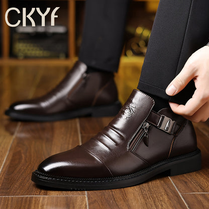 Men's Embossed Leather Ankle Boots – Slip-On Chelsea Boot Casual Dress Style, Black & Brown, Wide Sizes US 8-13.5, Comfortable Non-Slip Sole, Perfect for Work Office Daily Wear