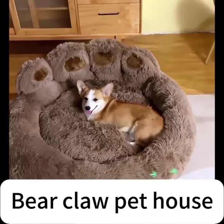Bear Paw Plush Round Pet Bed for Dogs & Cats – Soft Calming Dog Bed, Non-Slip Cat Bed, Warm Cozy Puppy Bed, Small Medium Large, 20/24/28/36 Inch, Coffee/Pink/Gray