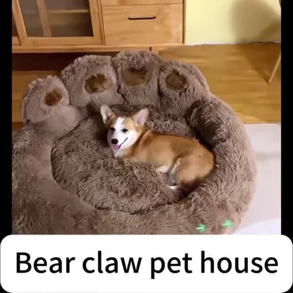 Bear Paw Plush Round Pet Bed for Dogs & Cats – Soft Calming Dog Bed, Non-Slip Cat Bed, Warm Cozy Puppy Bed, Small Medium Large, 20/24/28/36 Inch, Coffee/Pink/Gray