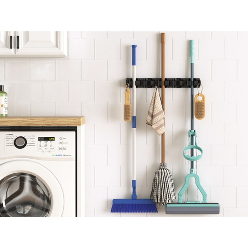 Wall-Mounted Mop and Broom Holder Organizer 5 Slots 6 Hooks Heavy-Duty Non-Slip Cleaning Tool Rack for Home Garage Kitchen Laundry Room Boat – Easy Install on Any Surface
