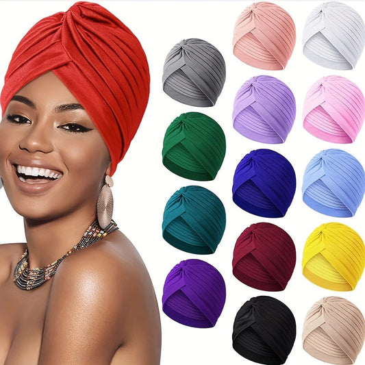 15-Pack Bohemian Turban Head Wraps for Women – Pre-Tied Pleated Head Scarves, Multicolor Twisted Hair Wraps & Beanie Caps, Breathable Ultra-Soft Headbands for Chemo, Hair Loss & Everyday Style