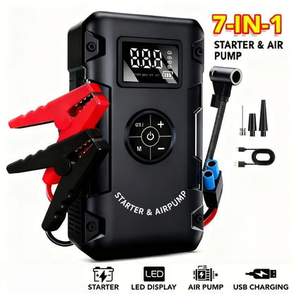 Car Jump Starter 10000A 7-in-1 with 150PSI Air Pump – Portable Battery Booster for Gas & Diesel Engines, High-Pressure Pump, Vehicle Emergency Kit, Power Bank