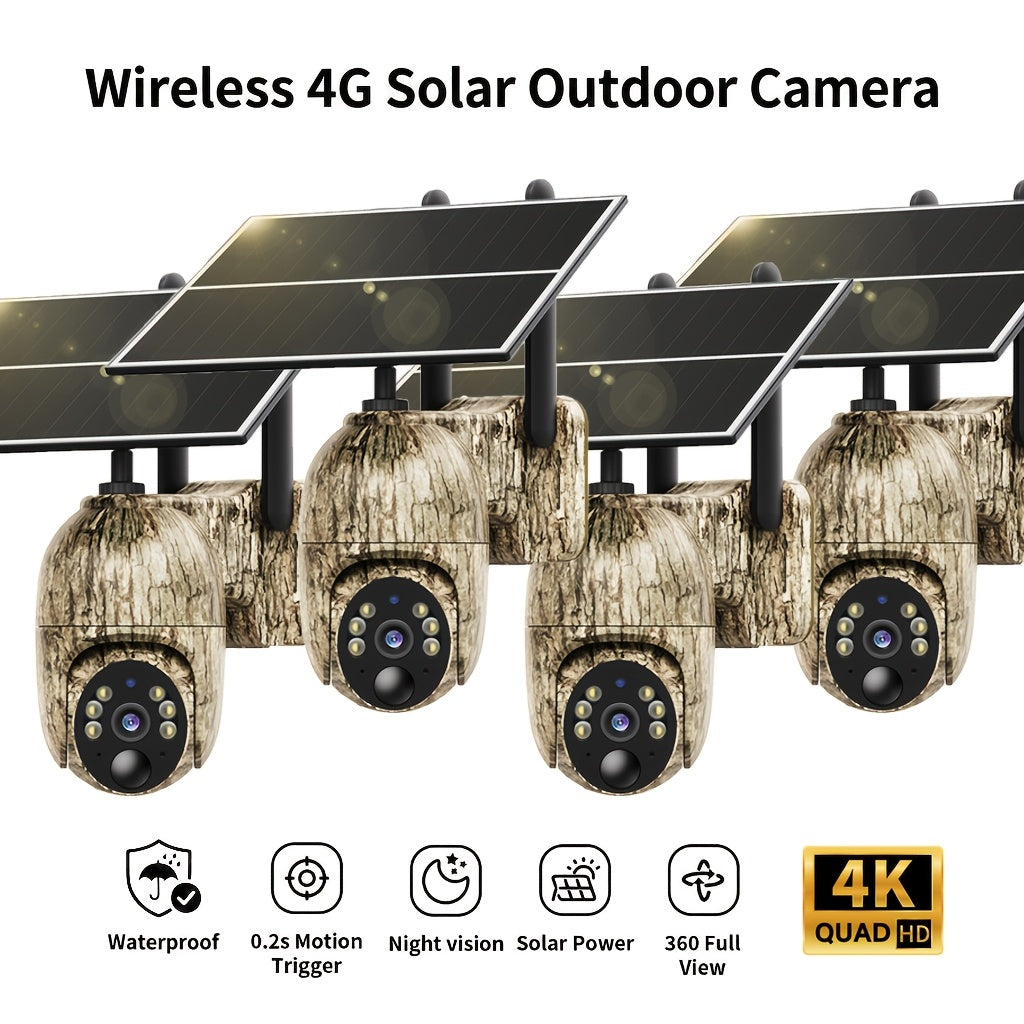4G LTE Solar Security Camera Outdoor Wireless – No WiFi Needed, 4K Night Vision, 360° Live View, Two-Way Audio, Waterproof Trail Camera for Hunting, Farm, Ranch & Wildlife Monitoring
