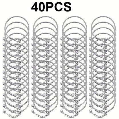 40pcs DIY Snake Chain Bracelet Making Kit – Adjustable Bead Pendant Bracelets with Heart Extension Chain, Bulk Jewelry Supplies for Crafting, Gifts, and Handmade Jewelry Projects