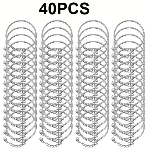 40pcs DIY Snake Chain Bracelet Making Kit – Adjustable Bead Pendant Bracelets with Heart Extension Chain, Bulk Jewelry Supplies for Crafting, Gifts, and Handmade Jewelry Projects