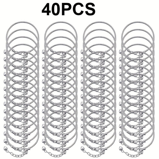 40pcs DIY Snake Chain Bracelet Making Kit – Adjustable Bead Pendant Bracelets with Heart Extension Chain, Bulk Jewelry Supplies for Crafting, Gifts, and Handmade Jewelry Projects