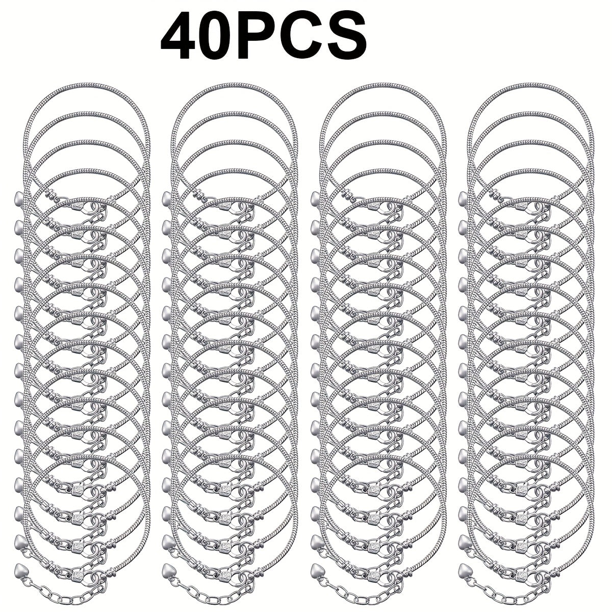 40pcs DIY Snake Chain Bracelet Making Kit – Adjustable Bead Pendant Bracelets with Heart Extension Chain, Bulk Jewelry Supplies for Crafting, Gifts, and Handmade Jewelry Projects