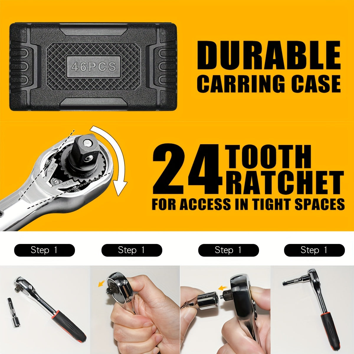 46pcs Home & Car Repair Tool Set – Ratchet Torque Wrench, Screwdriver & Socket Kit for Car, Motorcycle, Bicycle & Household Repairs