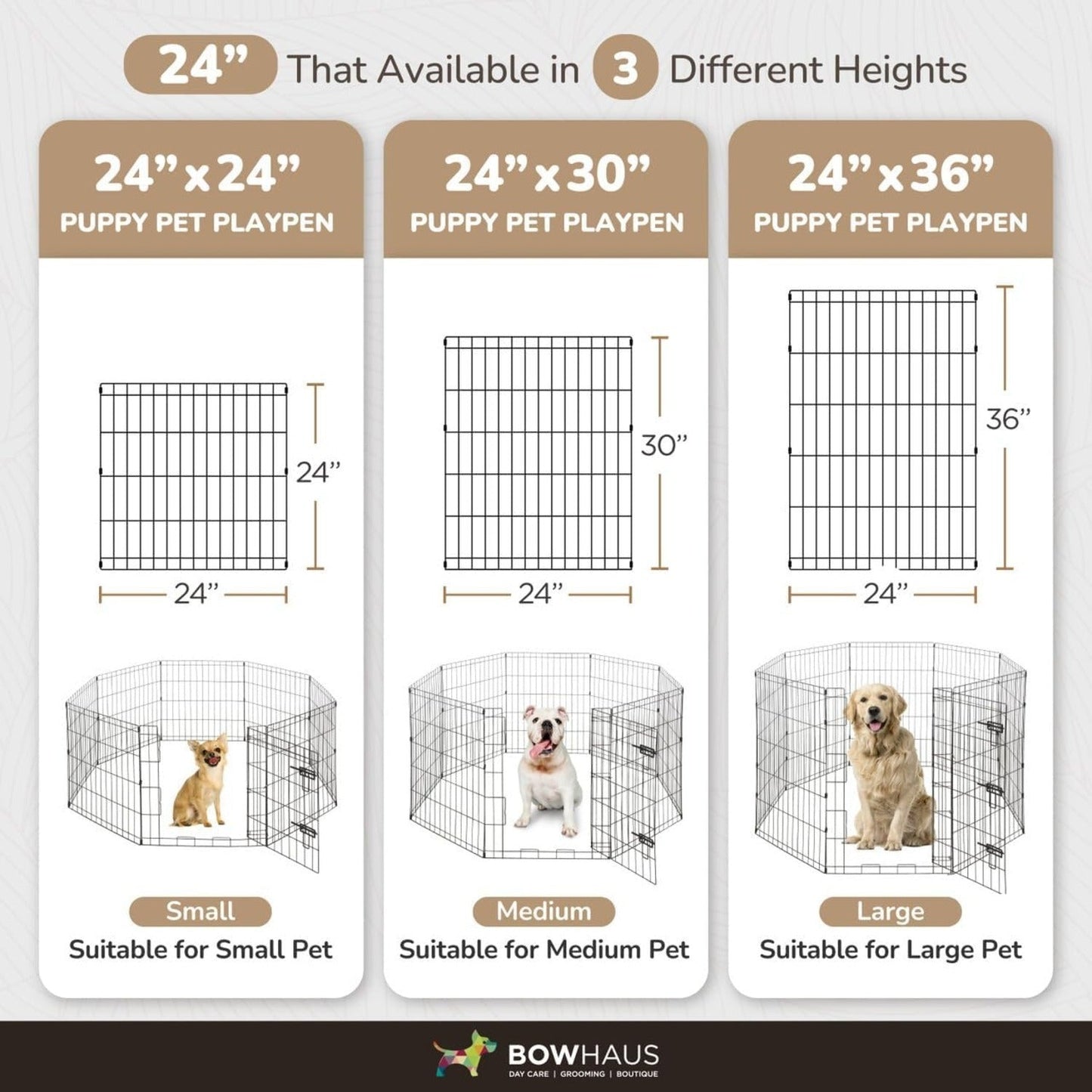 Foldable Dog Playpen 8 Panel – Heavy-Duty Metal Pet Kennel with Gate for Indoor & Outdoor Use, Portable Exercise Fence Cage for Small Dogs & Animals, Available in 24"/30"/36" Heights