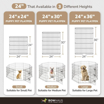 Foldable Dog Playpen 8 Panel – Heavy-Duty Metal Pet Kennel with Gate for Indoor & Outdoor Use, Portable Exercise Fence Cage for Small Dogs & Animals, Available in 24"/30"/36" Heights
