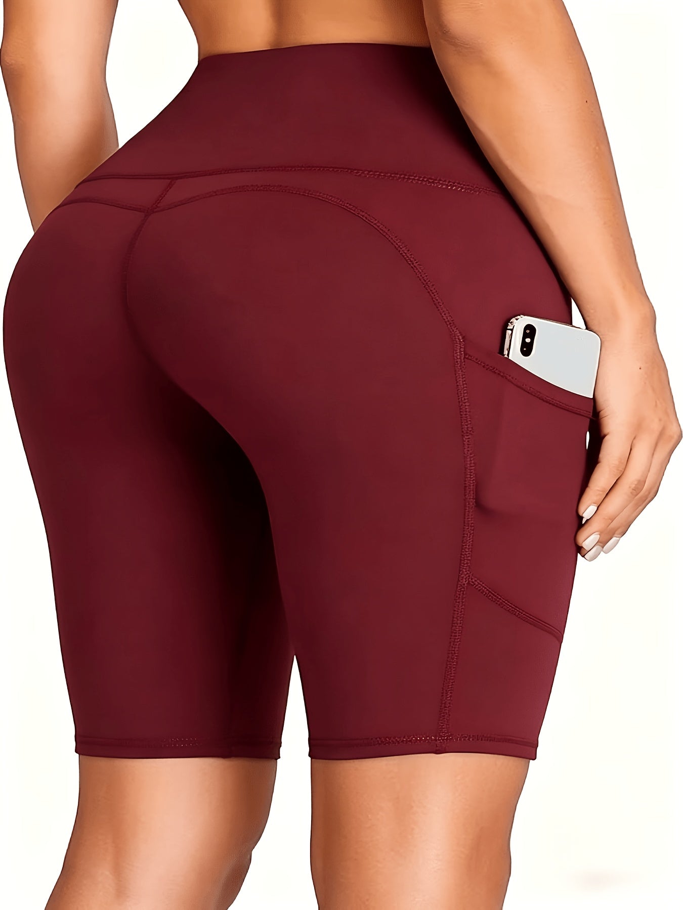 Women's High Waist Biker Shorts with Tummy Control & Pocket – Stretch Knit Polyester Athletic Shorts for Gym, Workout, Yoga, Cheerleading & Casual Wear, Sizes XS–XXL
