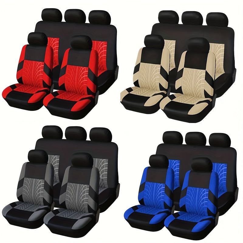 Full Enclosure 5-Seat Car Seat Covers with Tire Track Design – Universal Fit for Most Cars & SUVs, Breathable Fabric, Front & Rear Seat Protection, Stylish Auto Interior Accessories in Multiple Colors
