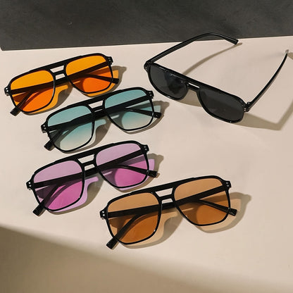 Pilot Square Sunglasses 5pcs Set Large PC Frame UV Protection Unisex Fashion Casual Eyewear for Men and Women Black Frame Multicolor Lenses