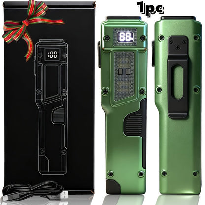 Rechargeable EDC Flat Flashlight 3000 Lumens – Tactical LED UV Flashlight 8 Modes 100M Range, Aluminum Body Digital Display, USB Rechargeable 18650 Battery, Camping Hiking Emergency Gift for Men