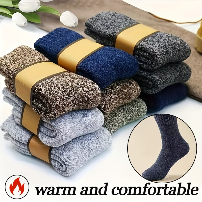 Winter Thick Warm Socks 9 Pairs Set Retro Solid Color Thermal Crew Socks Machine Washable for Men Women Couples Cold Weather Casual Formal One Size