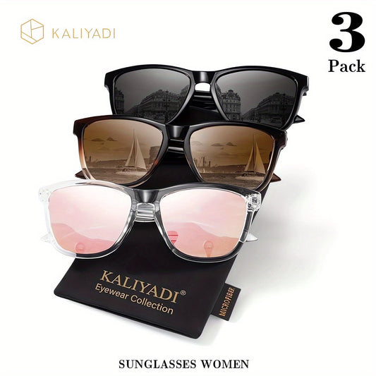 KALIYADI Women's Polarized Sunglasses 3-Pack – Trendy Fashion Shades for Shopping Street Photography Decoration, UV Protection Stylish Eyewear Gift Set in Multiple Color Combinations