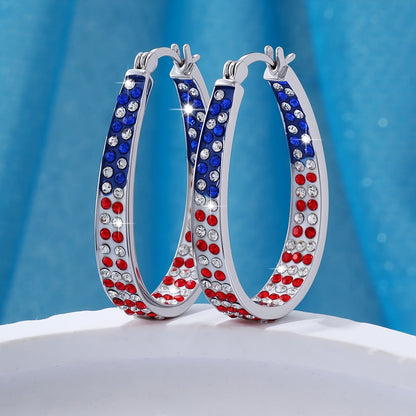 Bohemian Retro Hoop Earrings for Women – Colorful Star & Dot Design with Blue Red White Zircon Crystals, Lightweight Zinc Alloy, Chunky Statement Earrings for Festival, Vacation & Holiday Gift