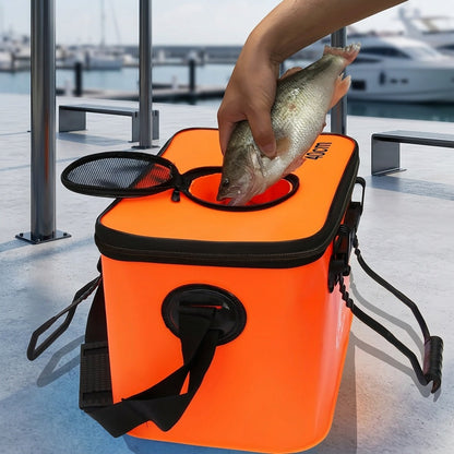 25L Foldable Fishing Bucket Collapsible EVA Live Fish Bait Container – Portable Multifunctional Outdoor Fish Keeper Bag for Carp & Freshwater Fishing, Gift for Men (Blue/Orange)