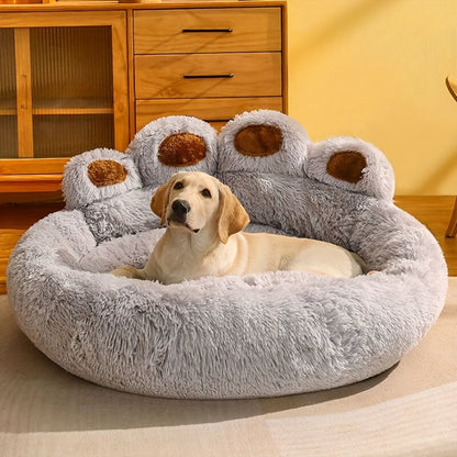 Bear Paw Plush Round Pet Bed for Dogs & Cats – Soft Calming Dog Bed, Non-Slip Cat Bed, Warm Cozy Puppy Bed, Small Medium Large, 20/24/28/36 Inch, Coffee/Pink/Gray