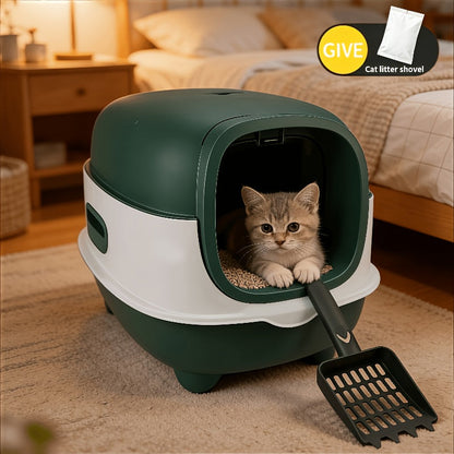 Covered Cat Litter Box – Spacious Fully Enclosed Design with Scoop, Spill Prevention & Odor Control, Easy to Clean & Store, Ideal for All Cats