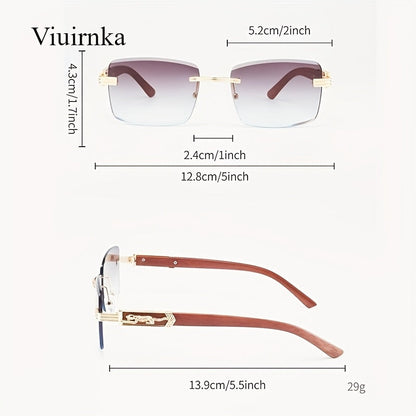Vintage Rimless Rectangle Sunglasses for Women Men – Trendy Leopard Temple UV Protection Eyewear, 7 Lens Colors, Stylish Unisex Glasses for Outdoor, Driving, Travel, Parties & Daily Wear