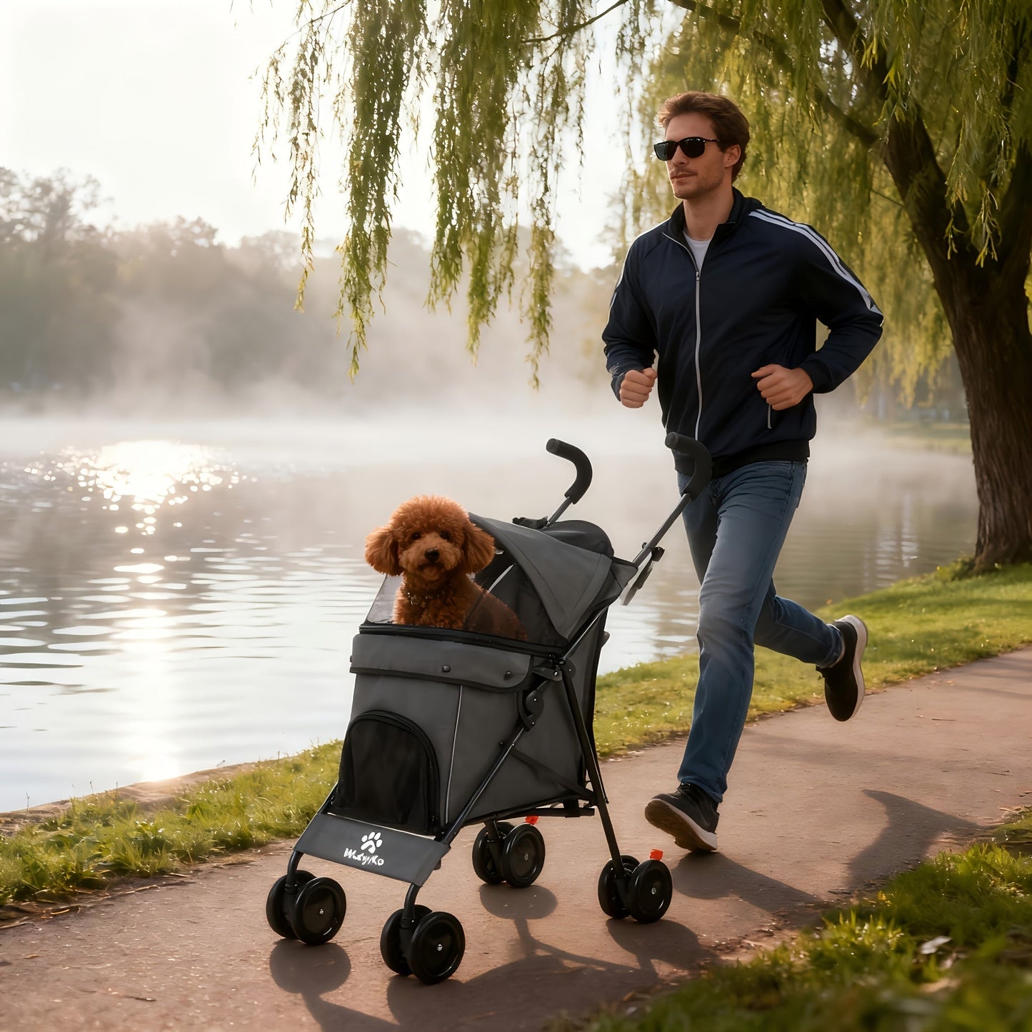 Portable Pet Stroller for Small Dogs & Cats – Foldable Travel Dog Stroller up to 33 lbs, Breathable Canopy, Smooth Wheels & Storage Basket, Ideal for Walks, Trips & Outdoor Adventures