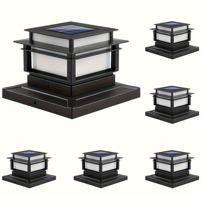 Solar Post Cap Lights 6 Pack Outdoor – Bright LED Solar Powered Fence Post Lights, Waterproof Auto On/Off, for Deck, Porch, Patio, Garden, Stair & Yard Decoration