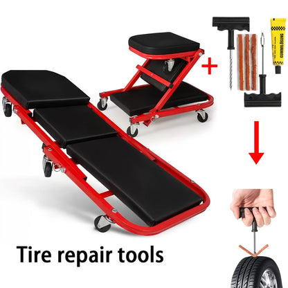 36 Inch Folding Mechanic Creeper Z-Crawl Board with 6 Swivel Wheels – Adjustable Load Board Car Crawl Seat with Tool Kit, Deck Repair & Tire Repair Accessories, DIY Auto Mechanic Gift for Men, Husbands & Car Enthusiasts