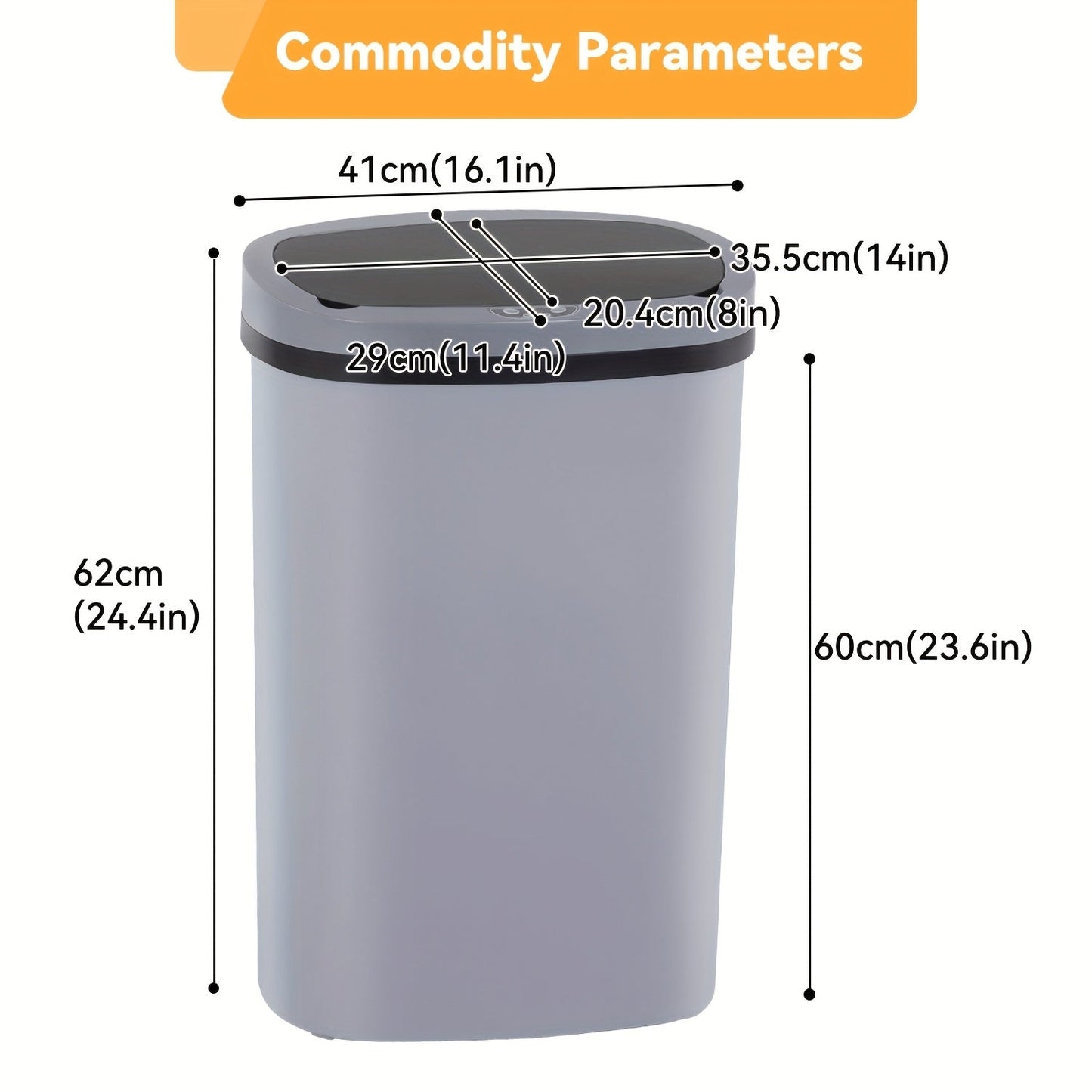 13 Gallon Touchless Trash Can 50L Automatic Motion Sensor Lid | Stainless Steel & Plastic Kitchen Waste Bin | Soft Close Hands-Free Garbage Can | Kitchen Office Bedroom | Black White Red Pink