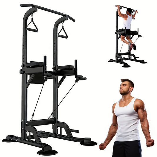 Power Tower Pull Up Bar Dip Station – Adjustable Height 50"-90.6" 330LBS Multi-Function Strength Training Equipment for Men & Women Home Gym, Free Elastic Bands Included