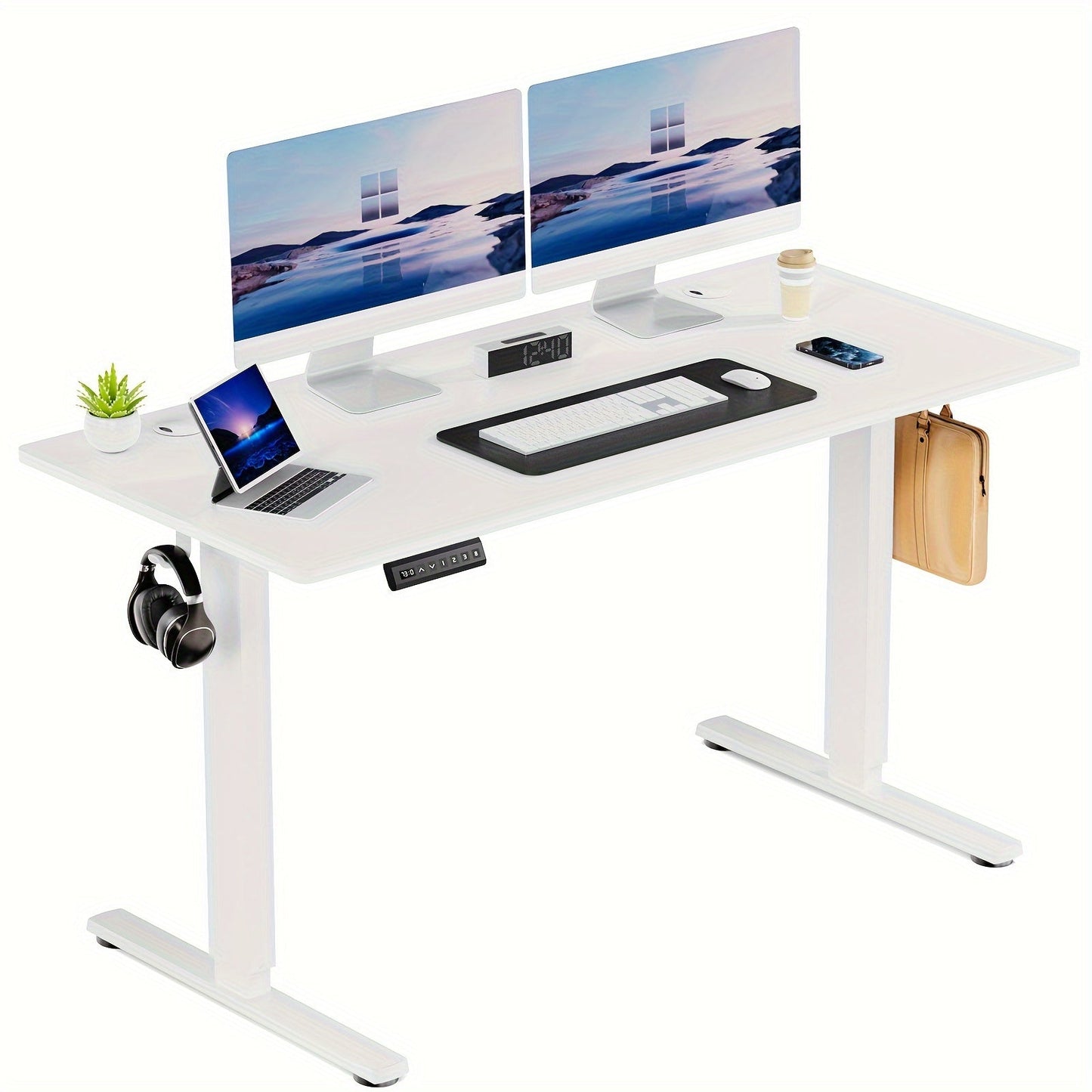 63 Inch Electric Standing Desk – Height Adjustable Sit-Stand PC Workstation with Wood Desktop, Home Office, Bedroom & Gaming Room Computer Work Table for Small Spaces