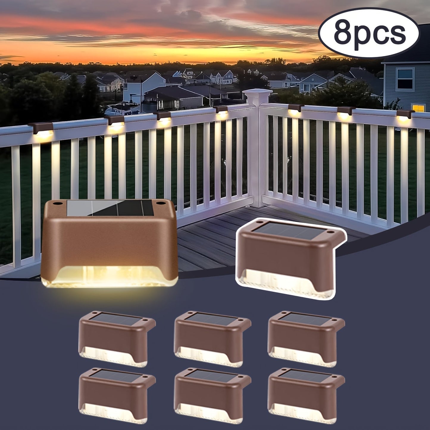 Solar Deck Lights Outdoor Waterproof LED Step Stair Fence Lights 8 16 32 Pack Auto Dusk to Dawn 800mAh Warm White Solar Powered Pathway Patio Garden Driveway Yard Wall Lighting
