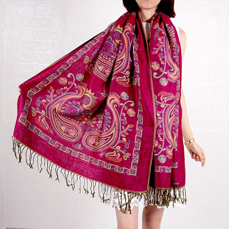 Cashmere Paisley Jacquard Fringe Scarf Shawl Women Boho Ethnic Neck Wrap Soft Warm Travel Festival Daily Fashion 8 Colors