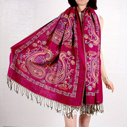 Cashmere Paisley Jacquard Fringe Scarf Shawl Women Boho Ethnic Neck Wrap Soft Warm Travel Festival Daily Fashion 8 Colors