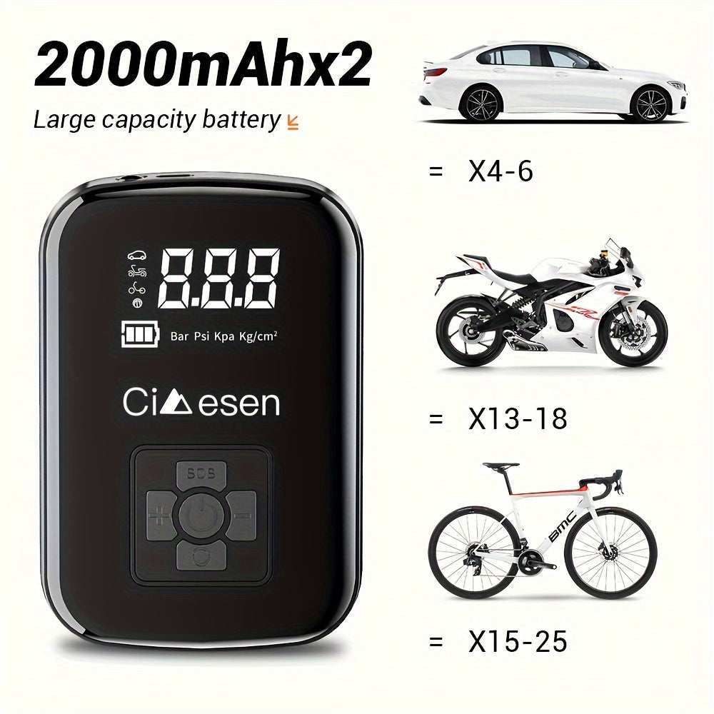 Portable Tire Inflator 100W Cordless Air Pump 4000mAh Battery 30-Second Inflation 5 Modes Digital PSI Display Type-C Charging LED Light Multi-Nozzle for Car Motorcycle Bicycle Ball