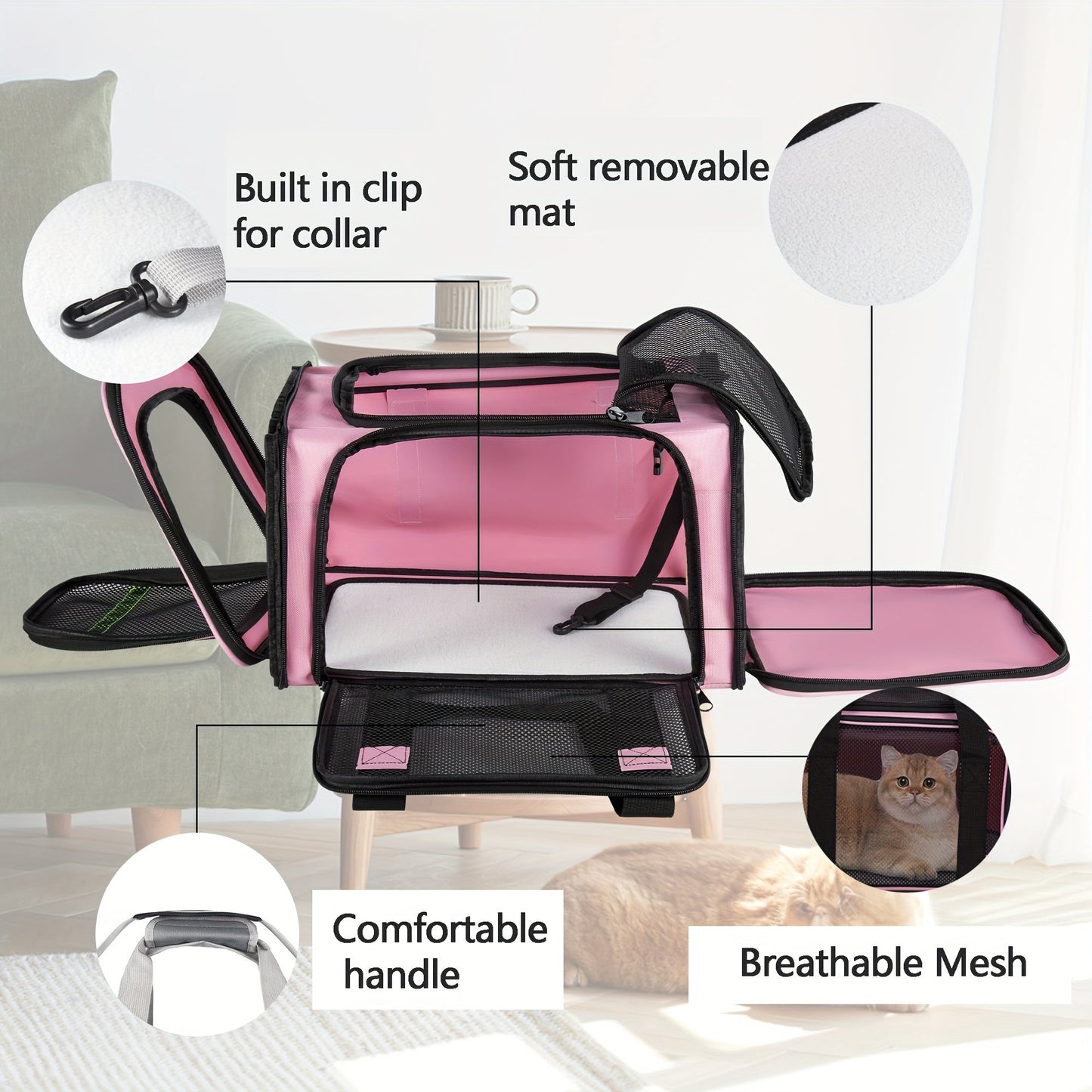 Airline Approved Pet Carrier Soft Sided – TSA Approved Collapsible Travel Bag for Small Dogs, Cats & Kittens Under 15 lbs, Fits Under Airplane Seat