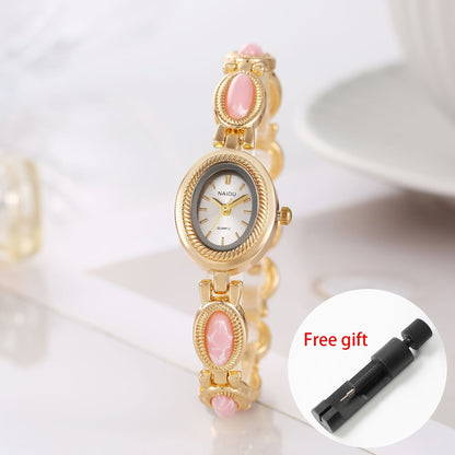 Retro Light Luxury Bracelet Watch for Women – French Temperament Vintage Quartz Bangle Wristwatch with Watch Band Adjust Tool, Elegant Ladies Watch Gift in Turquoise Yellow Pink White Green
