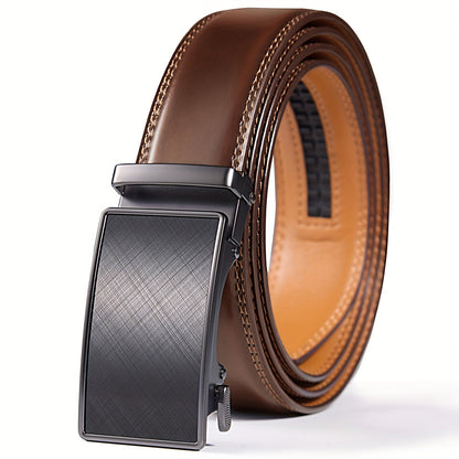 Men's Genuine Leather Ratchet Belt 35mm – Automatic Buckle No-Hole Adjustable Design with Gift Box, Sizes 28" to 52", Casual & Business Belt for Men in Navy Blue, Black, Brown