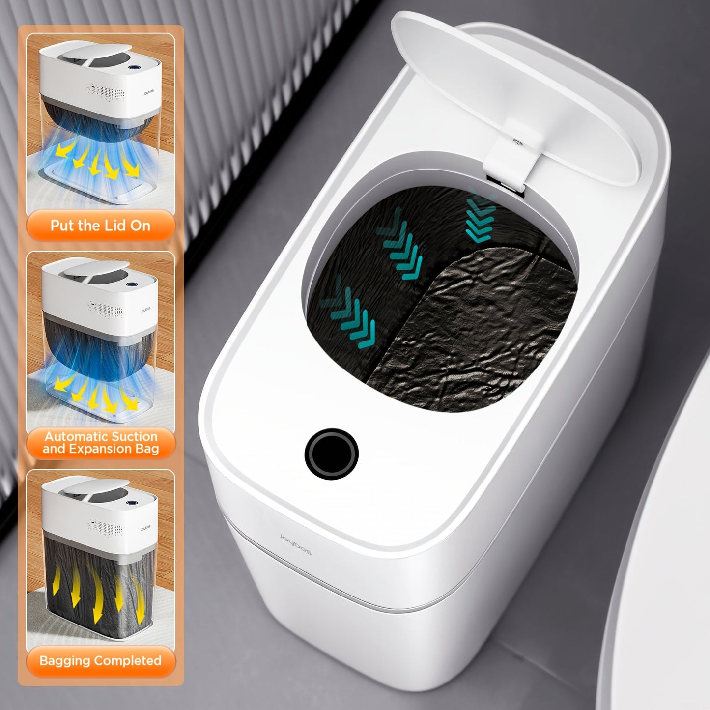 Automatic Smart Trash Can 3.8 Gallon / 14L – Touchless Motion Sensor, Wind Adsorption Auto-Expand Bags, Slim Odor-Seal Design for Bathroom, Kitchen, Office & Bedroom – 1 or 2 Pack